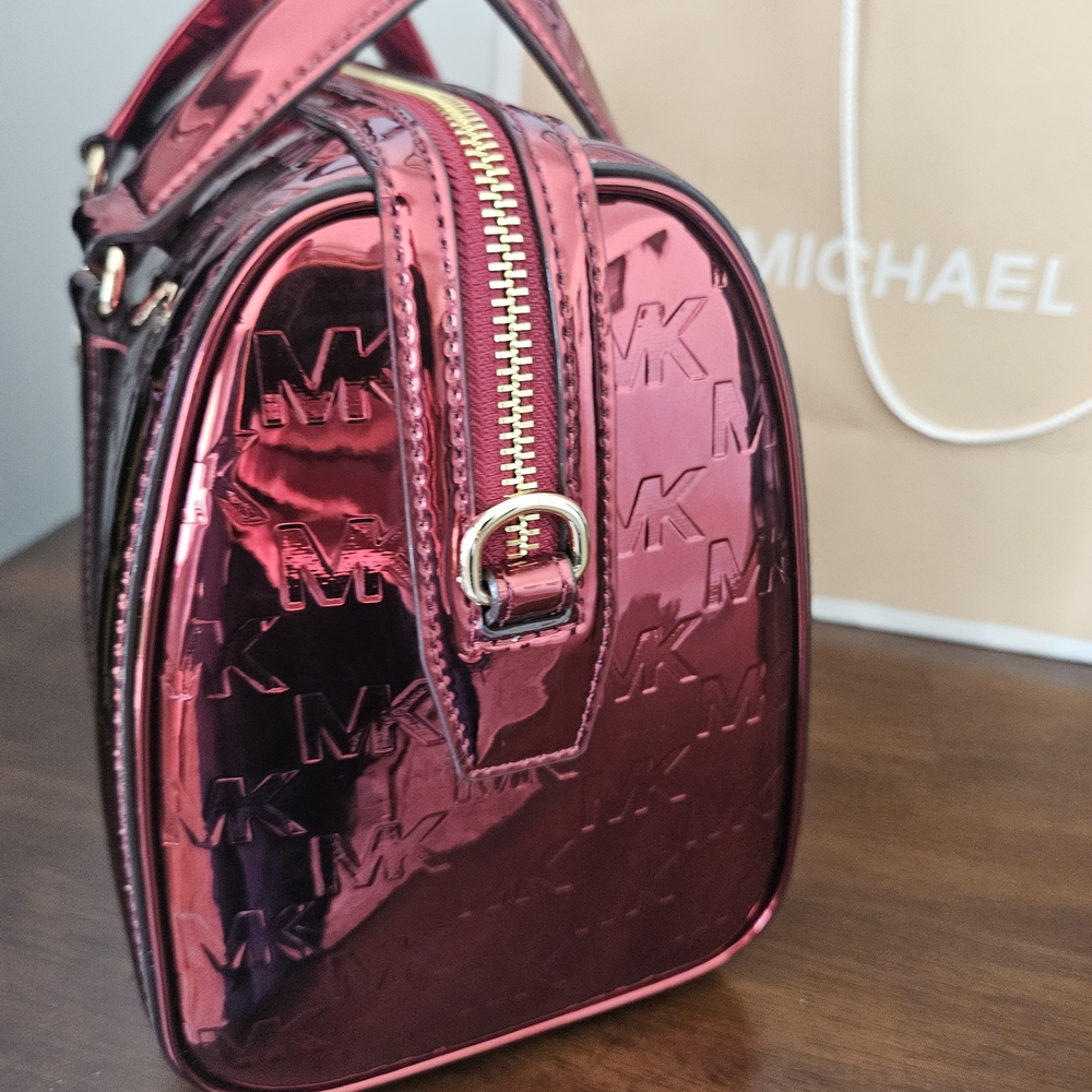 Michael Kors Metallic Rose Pink MK-Embossed Satchel - Picture 8 of 13